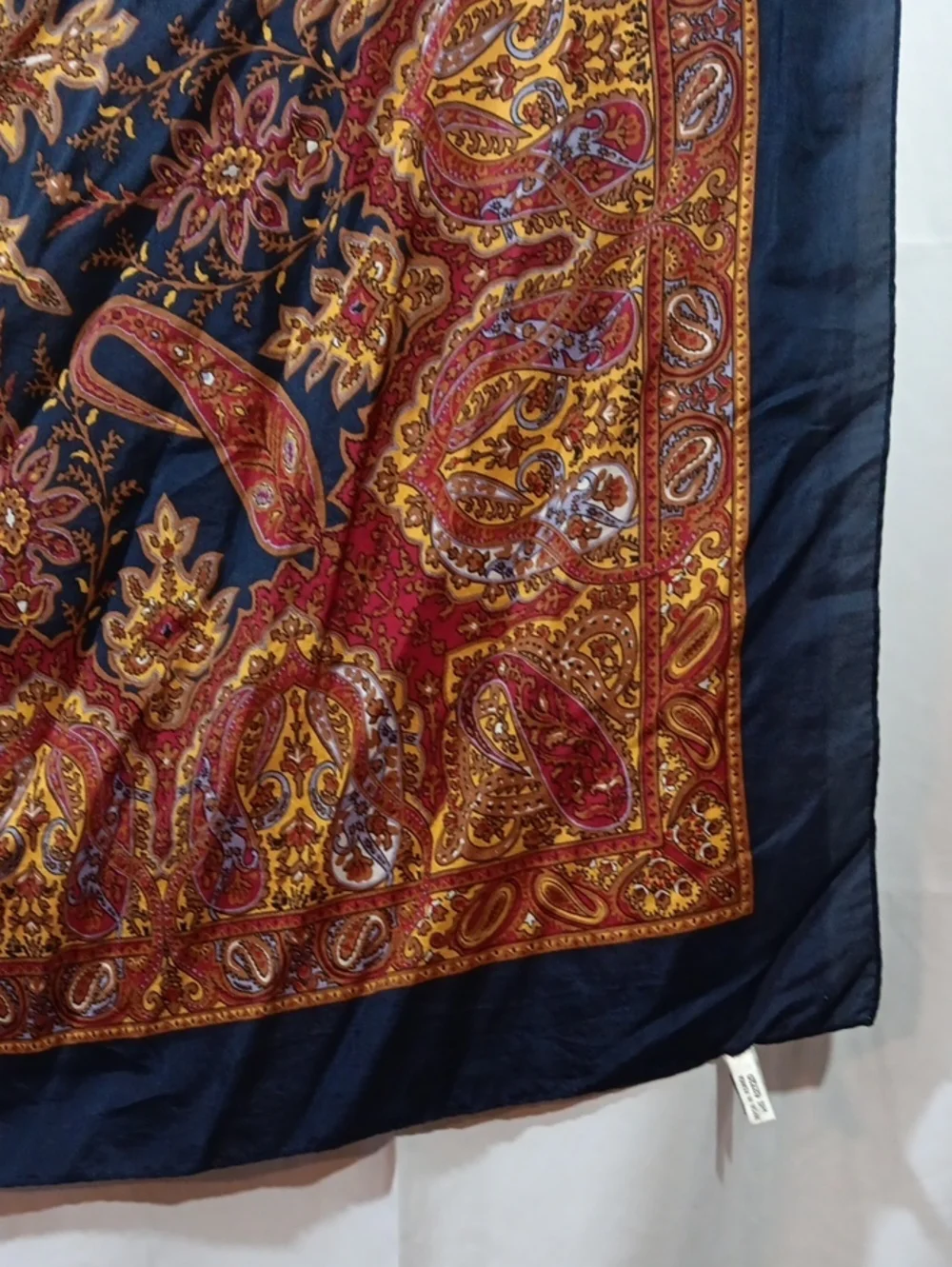 Vintage Casual Corner Womens Silk Scarf Navy Blue Paisley Korea Classic